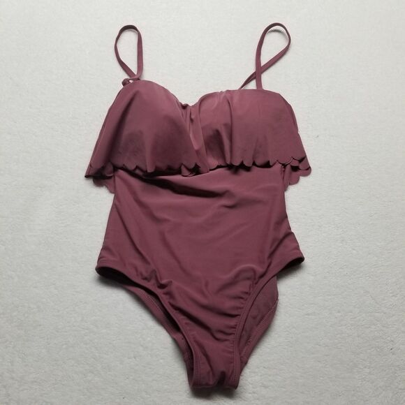 Kona Sol Small Swimsuit Mauve Ruffle Bust Padded Removeable Straps Beach Cruise - Picture 1 of 9